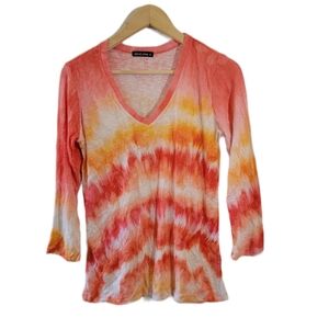 David Cline Crayon Womens Top Sz S Orange White Tye Die Retro Disco Cottagecore